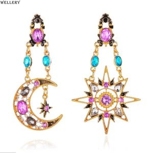 Beautiful and Colorful Rhinestone Sun and Moon Earrings